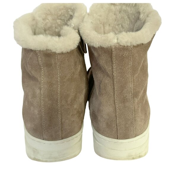 Joyks Fur Shearling Lined Tan Suede Leather Ankle Boots Side Zip Italy Sz 11 - Picture 3 of 10
